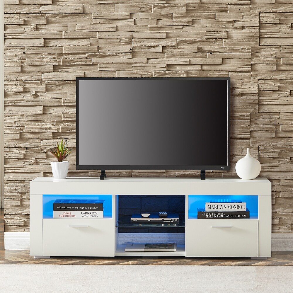 Morden TV Stand with 16 LED Light  4 Light Mode   Brightness  TV Cabinet with 2 Drawers  Entertainment Center for TVs up to 55\