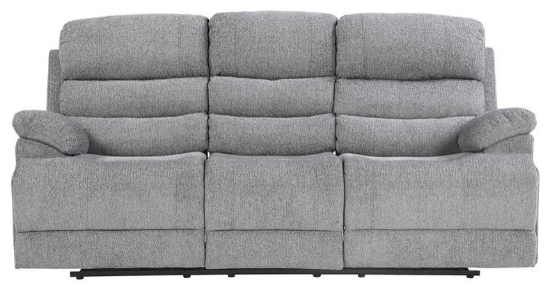 Pemberly Row 19 quotTransitional Chenille Fabric Double Reclining Sofa in Gray   Transitional   Sofas   by Homesquare  Houzz