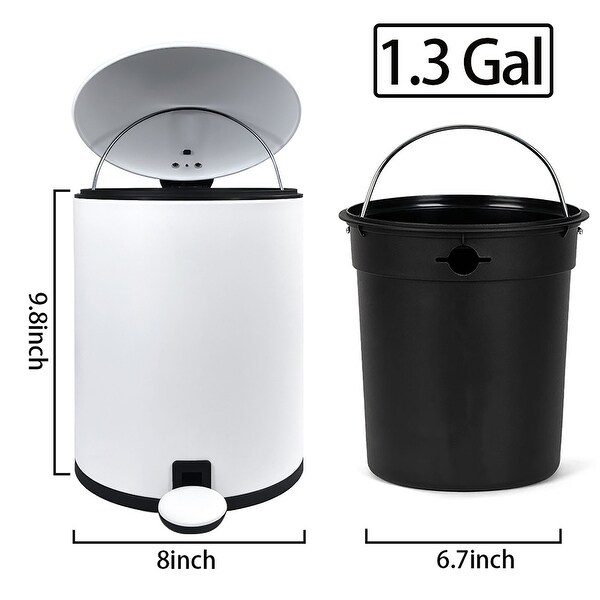 1.3 gal Step On Garbage Can with Plastic Inner Bucket White