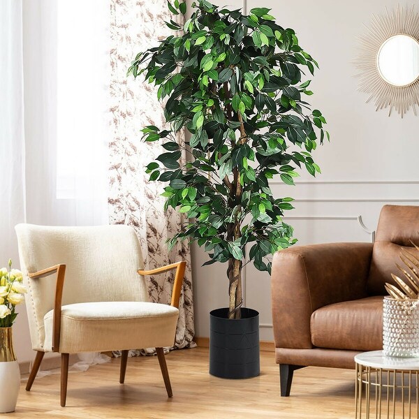 Costway 4 Feet/6 Feet Artificial Ficus Silk Tree Wood Trunks Green