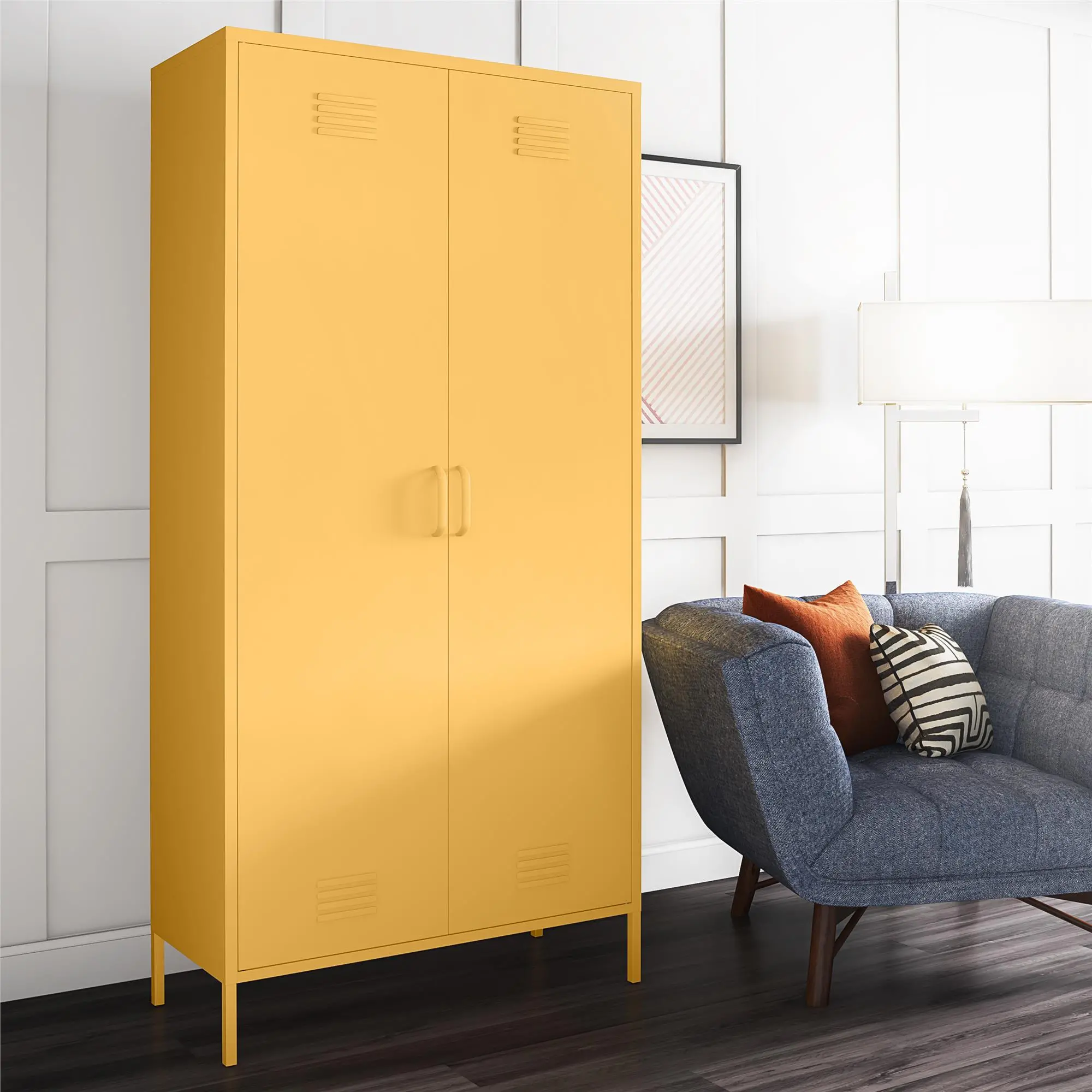 Cache Yellow Tall 2 Door Metal Locker Cabinet