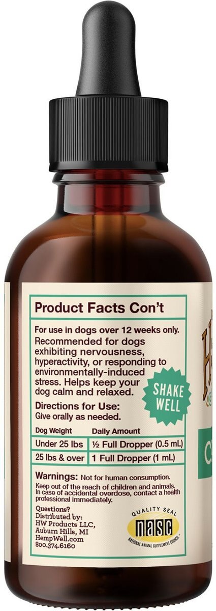 Hemp Well Calm Dog Oil Anxiety Relief Liquid Dog Supplement， 2-oz bottle