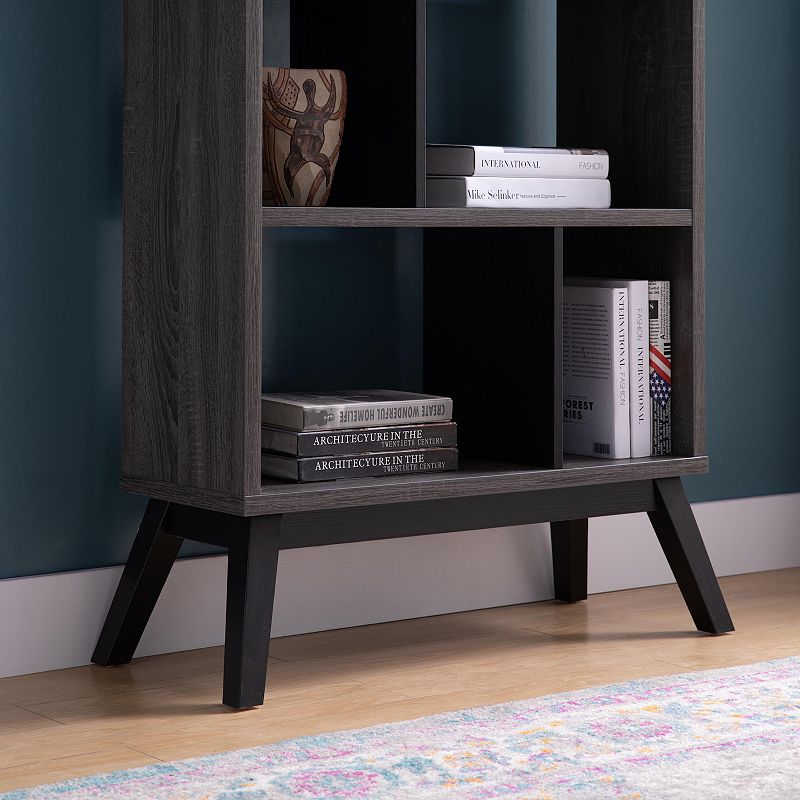 FC Design Distressed Grey and Black Bookcase with 4 Shevles and Wood Dividers