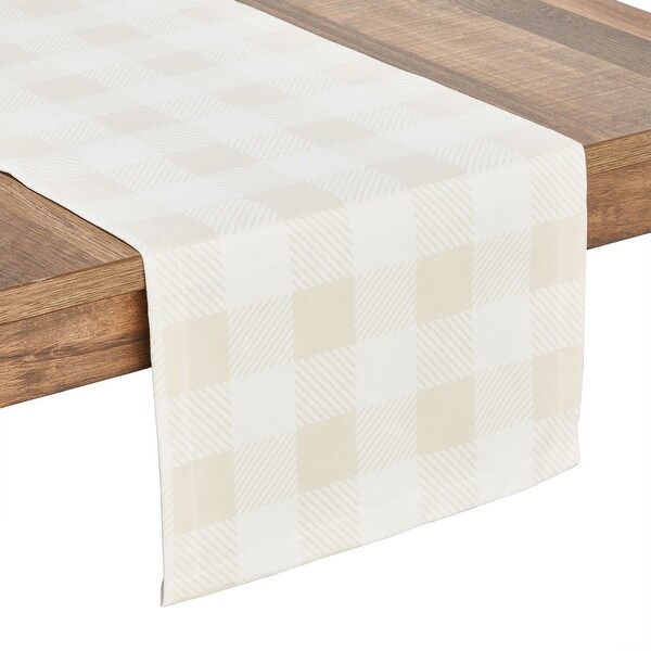 2 Pack Buffalo Plaid Table Runner， White and Beige Check， Reversible Burlap and Cotton (14 x 72 in)