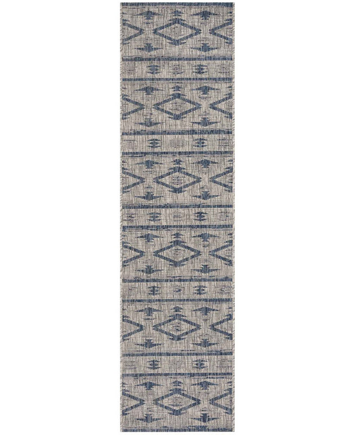 Safavieh Courtyard CY8863 Grey and Navy 2'3 x 6'7 Sisal Weave Runner Outdoor Area Rug