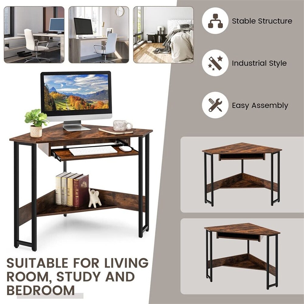 Triangle Corner Computer Desk Small Desk Keyboard Tray   Shelves