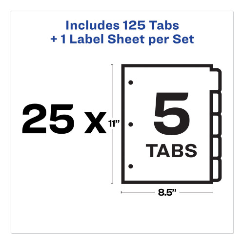 Avery Print and Apply Index Maker Clear Label Dividers， 5 White Tabs， Letter， 25 Sets (11446)