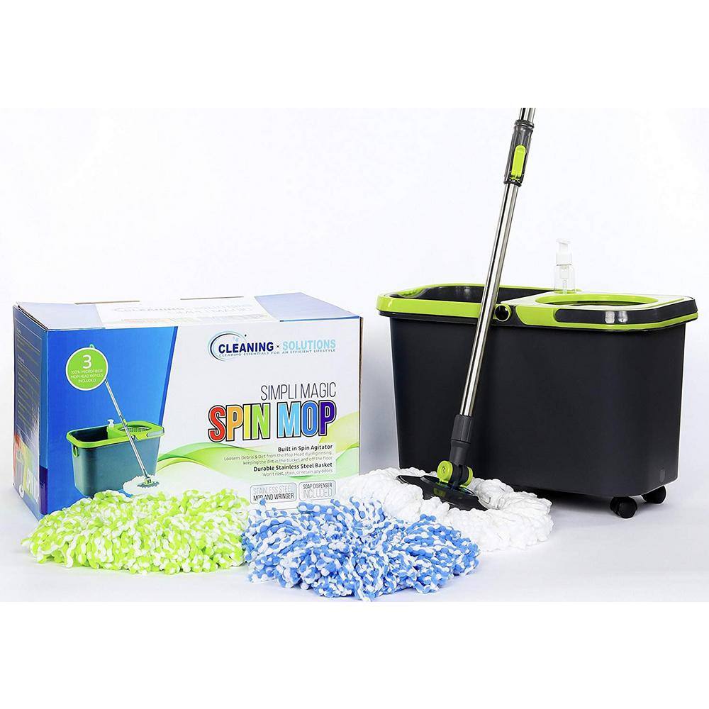 SIMPLI-MAGIC Black and Green Spin Mop with 3 Mop Heads 117