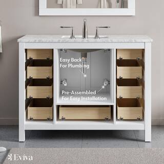 Eviva Aberdeen 42 in. W x 22 in. D x 34 in. H Bath Vanity in White with White Carrara Marble Top with White Sink EVVN412-42WH