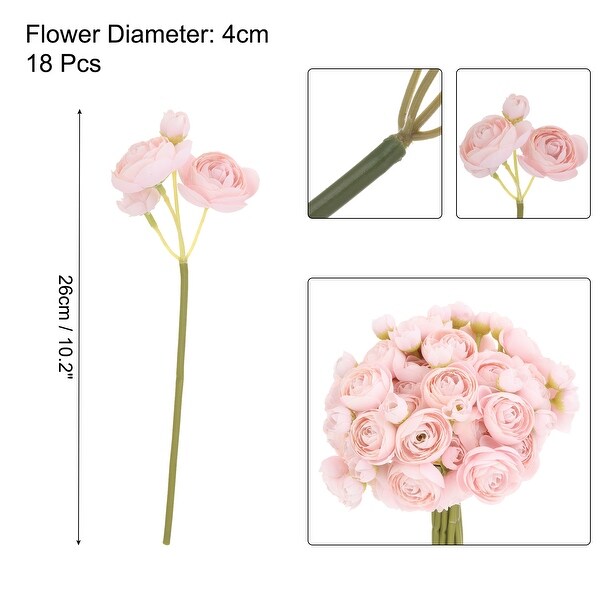 Artificial Ranunculus Flowers，18pcs Faux Silk Flower for Wedding