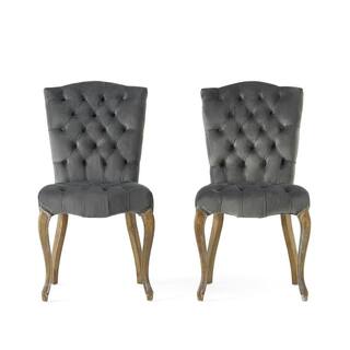 Noble House Moira Charcoal New Velvet Tufted Dining Chairs (Set of 2) 6770