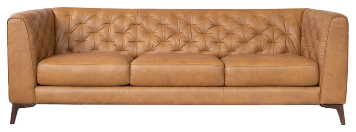 Flore Mid Century Modern Chesterfield Genuine Leather Sofa in Cognac Tan   Midcentury   Sofas   by Homesquare  Houzz