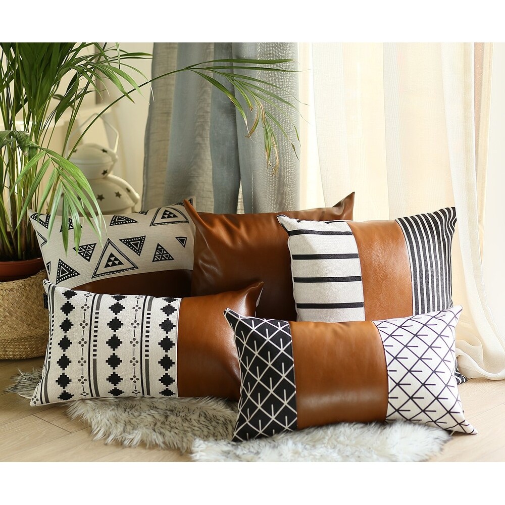 Decorative Faux Leather Square Throw Pillow Cover (Set of 4)