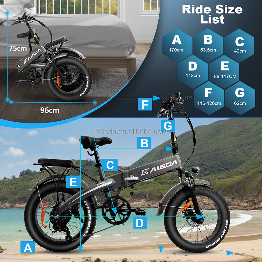 Wholesale elektrische fiets 7 speed aluminum alloy e bike 20 inch folding ebike 48V 500W fat tire electric bike