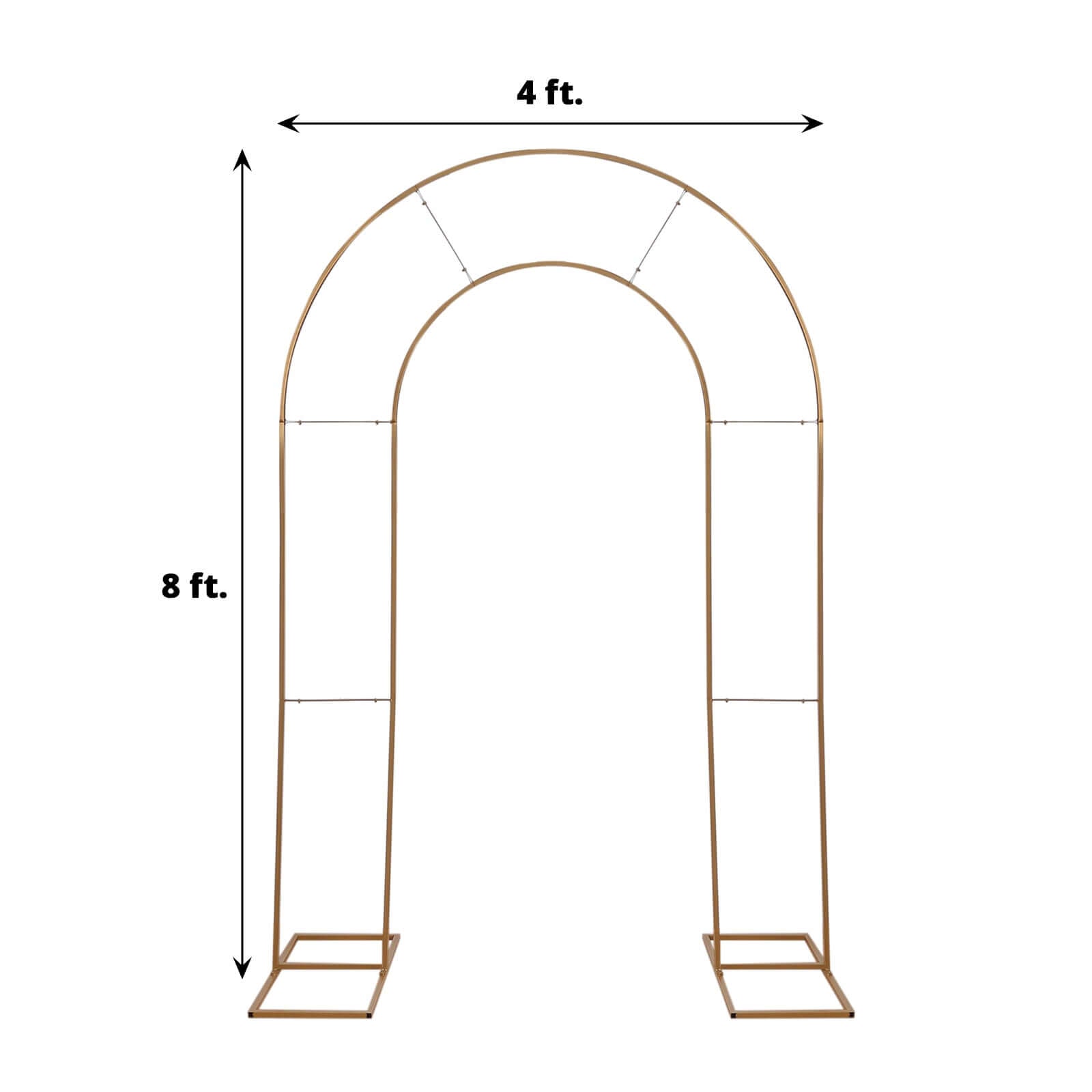 Gold Metal Round Top Double Arch Wedding Backdrop Stand, Flower Balloon Frame Ceremony Arbor 8ft Tall