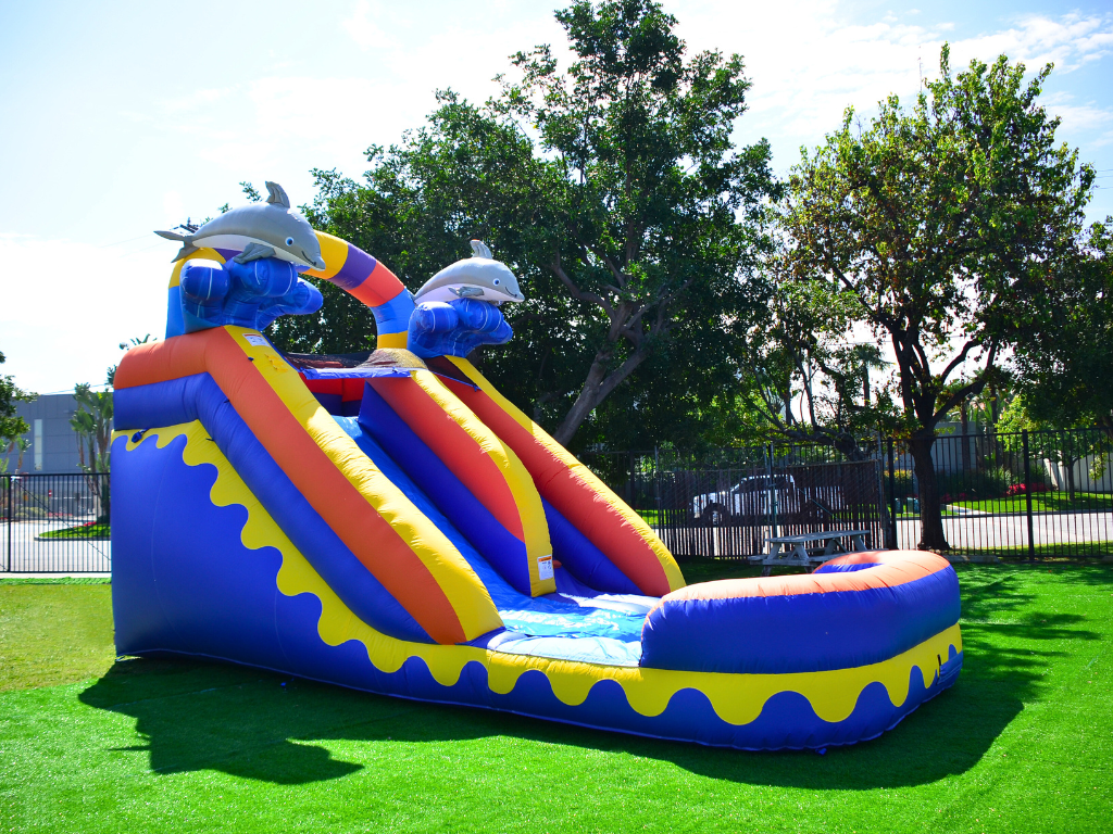 JumpOrange 14’ Dolphin Splash Tall Water Slide Inflatable with Splash Pool, Kids and Adults, Commercial Grade