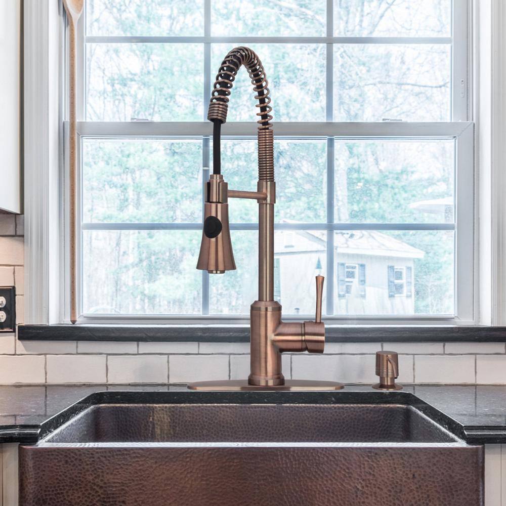 Akicon Single-Handle Pre-Rinse Spring Pull-Down Sprayer Kitchen Faucet in Antique Copper AK566-AC