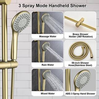 Tomfaucet 3-Spray Multi-Function Handheld Shower with Slidebar in Brushed Gold TFJ0013BG