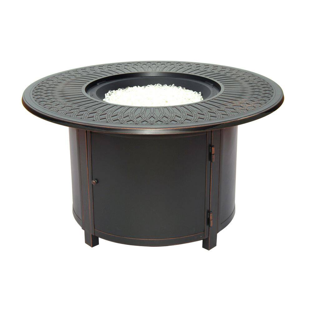 Alfresco Walden 44 in. Outdoor Round Cast Aluminum Gas Fire Pit in Topaz Bronze with Clear Glass Fire Beads 310-3005