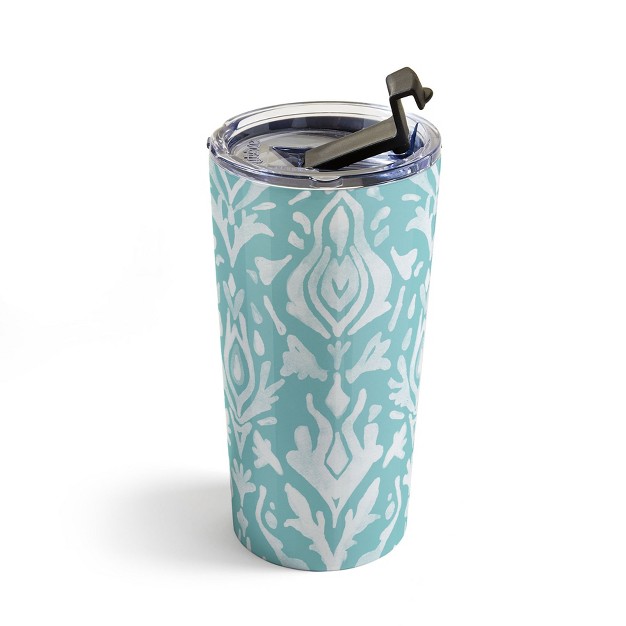 Emanuela Carratoni Teal Ikat 20 Oz Stainless Steel Travel Mug Deny Designs