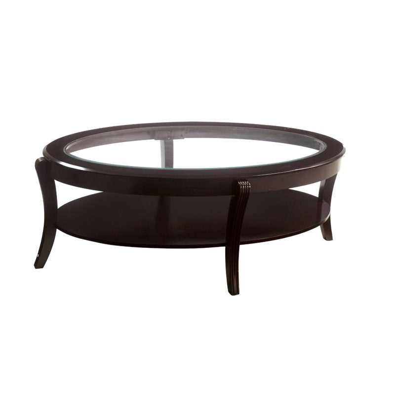 Bowery Hill Glass Top Coffee Table in Espresso