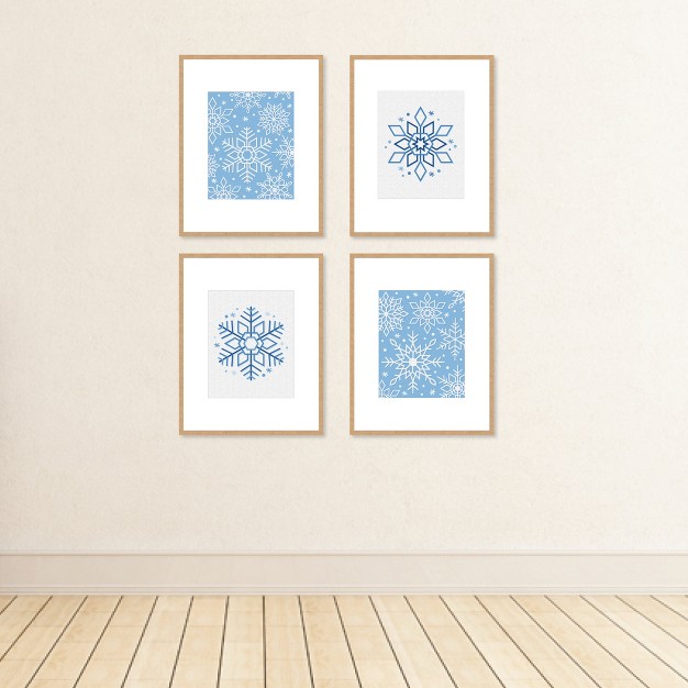 Big Dot Of Happiness Blue Snowflakes Unframed Winter Holiday Linen Paper Wall Art Set Of 4 Artisms 8 X 10 Inches