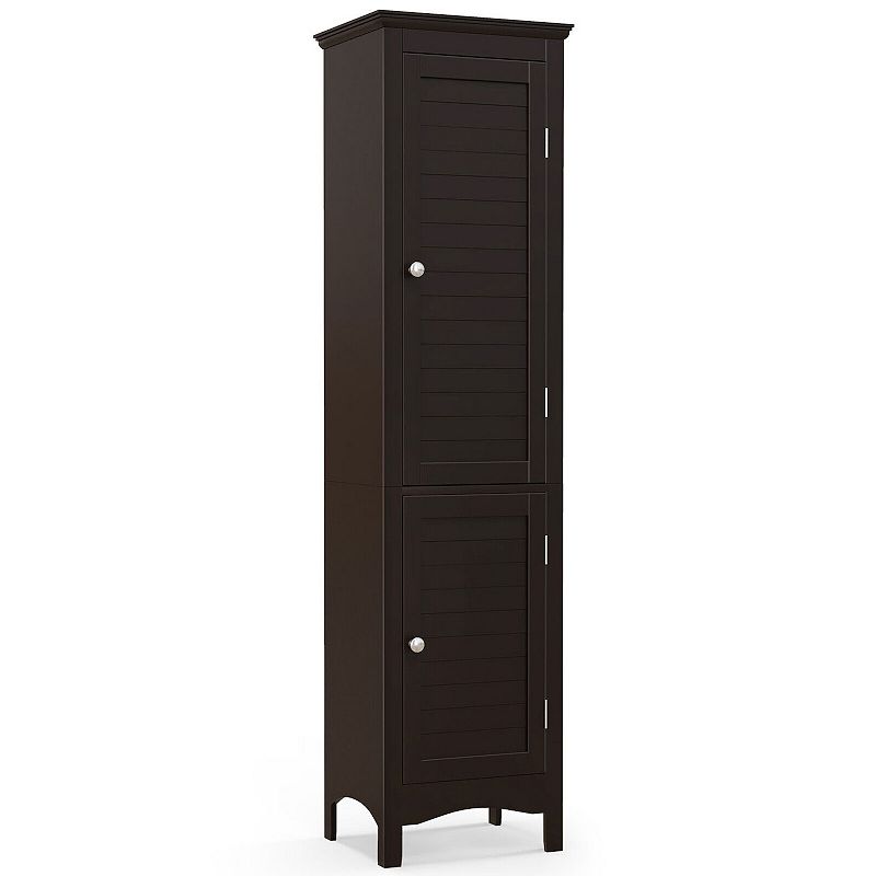 Tall Bathroom Floor Cabinet With Shutter Doors And Adjustable Shelf