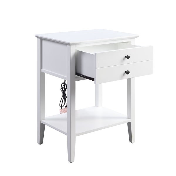 Grardor Side Table (USB Charging Dock) with 1 Drawer and 1 Open Compartment， Gray