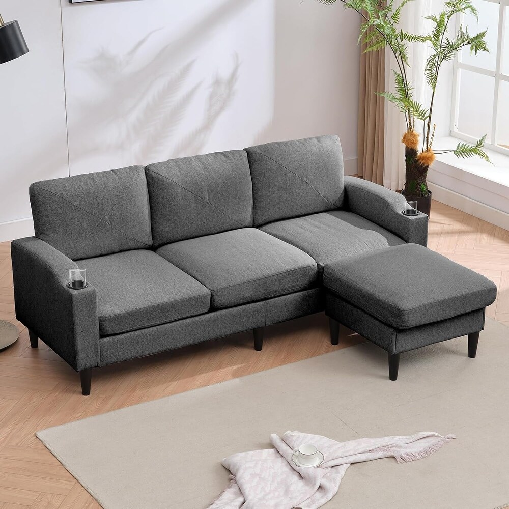 Mixoy Convertible L Shaped Sectional Sofa with Reversible Stroge Ottoman Cup Holder