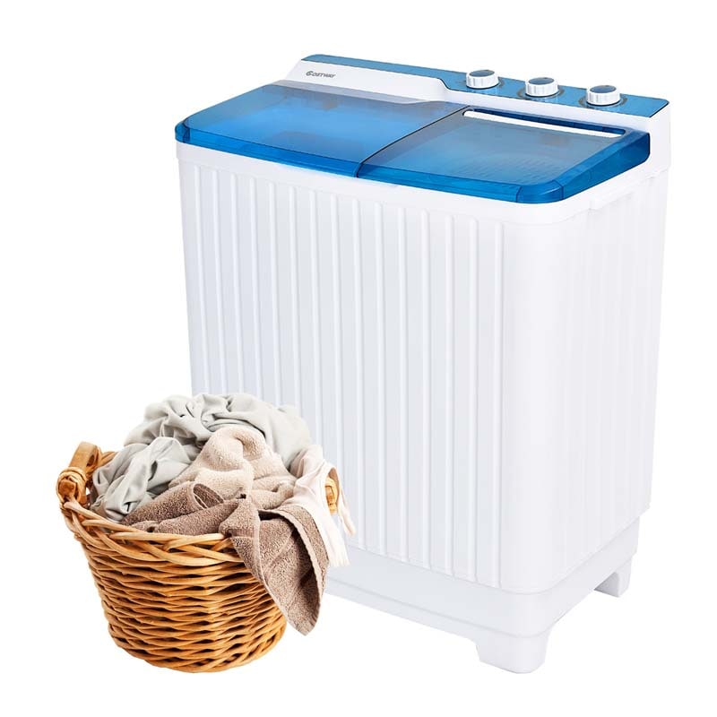 28.5 LBS Portable Washing Machine Built-in Drain Pump, 2-in-1 Twin Tub Top Load Washer Dryer Combo for RV Dorm