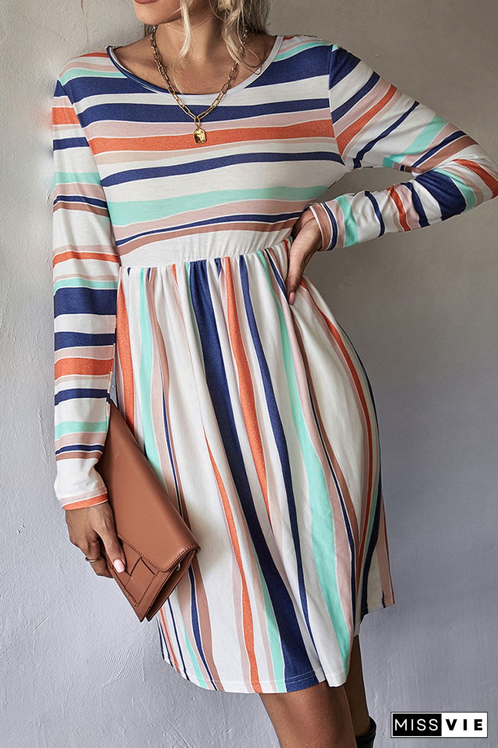 Color Block Stripes Long Sleeves Dress