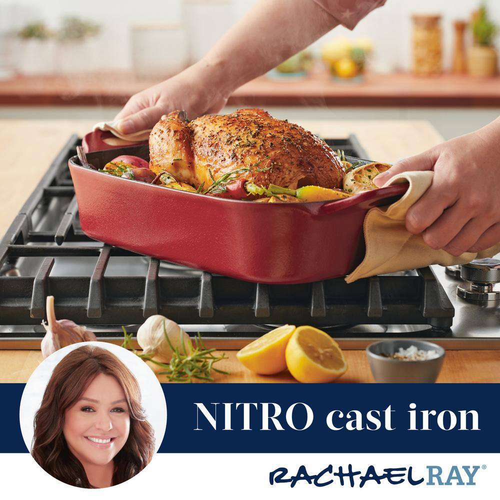 Rachael Ray Nitro Cast Iron 9 in. x 13 in. Red Rectangle Cast Iron Roasting Pan 48684