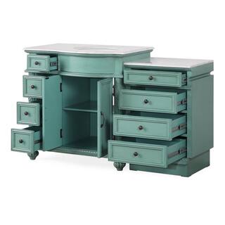 Silkroad Exclusive 55.5 in. W x 22 in. D x 36 in. H Freestanding Bath Vanity in Vintage Green with Carrara White Marble Top V0213NW56R