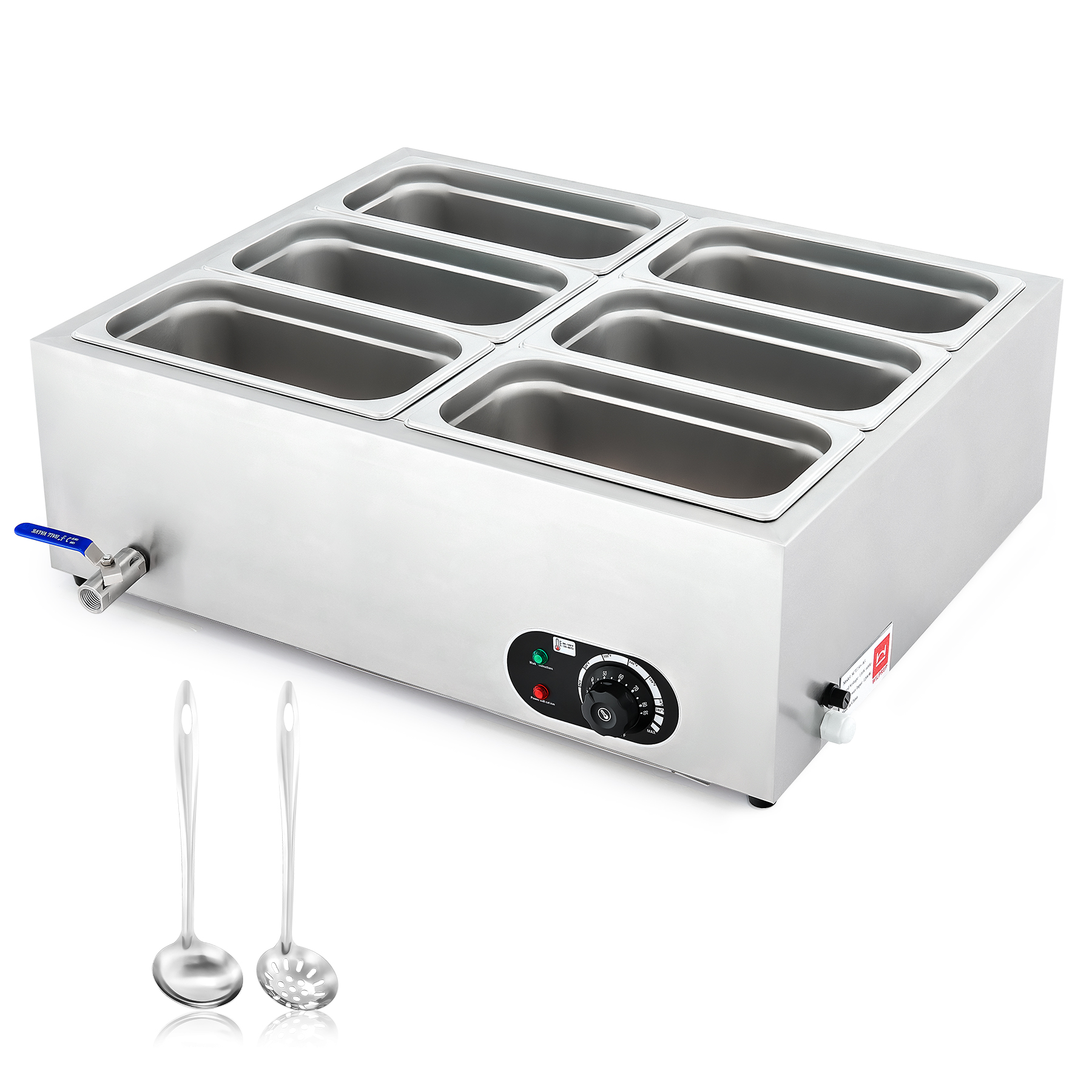 Wilprep Commercial 6 Pan Bain Marie Food Warmer 1200W 38 Quart Electric Buffet Warmer