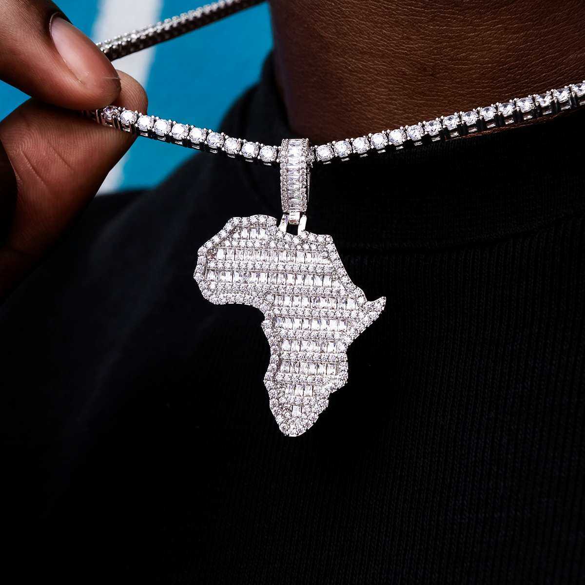 Iced Baguette Africa Pendant