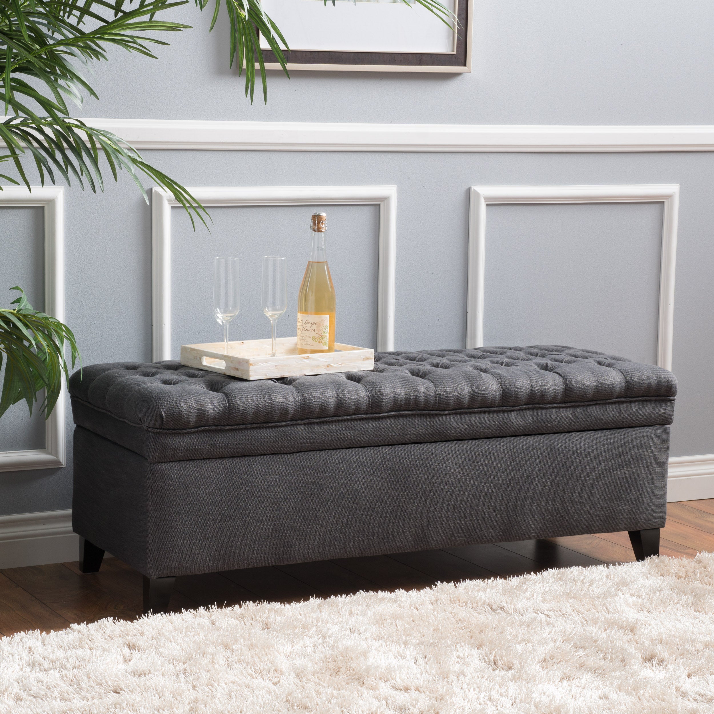 Laguna French Style Tufted Fabric Storage Ottoman Bench