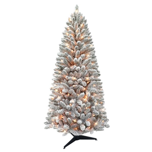 Puleo International 6 ft. PreLit Flocked Carson Pine Artificial Christmas Tree