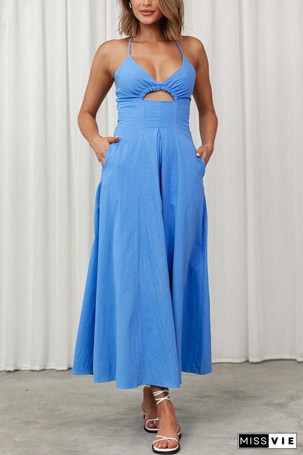 Cut Out Backless V Neck Maxi Dress