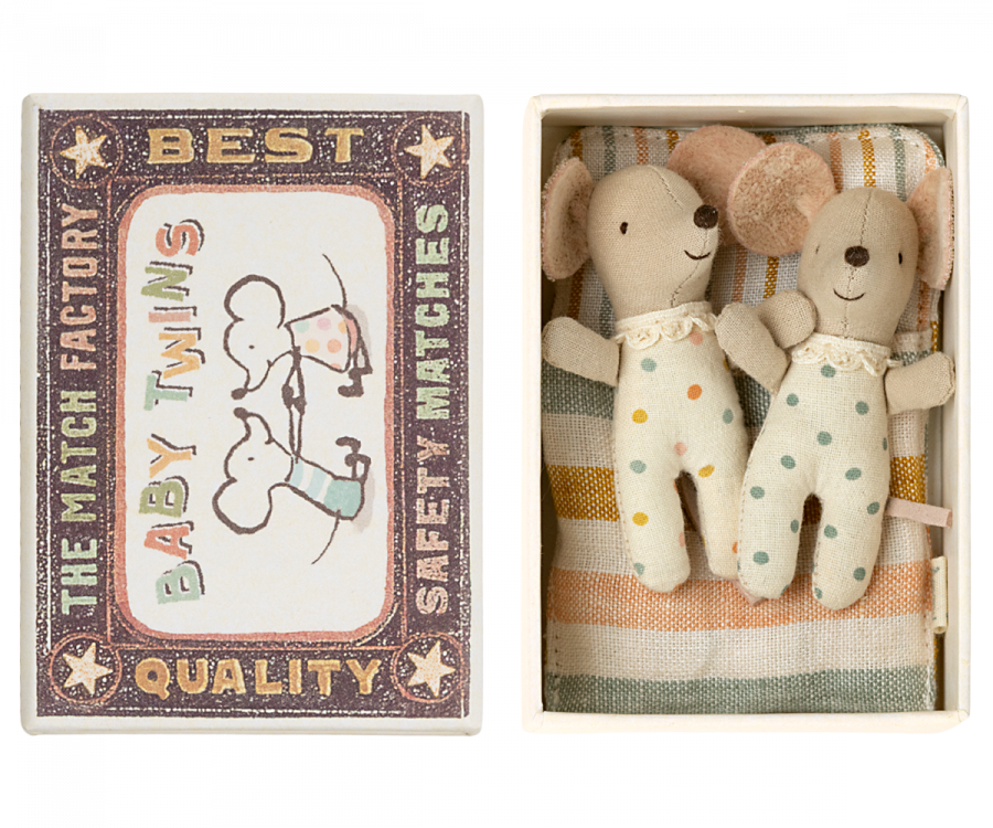 Baby Mice - Twins in Matchbox/Striped Sleeping Bag by Maileg