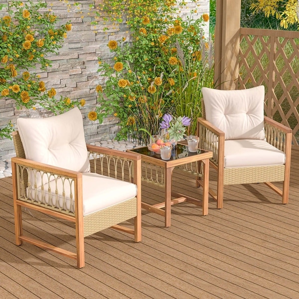 Costway 3 PCS Patio Furniture Set Outdoor PE Wicker Conversation