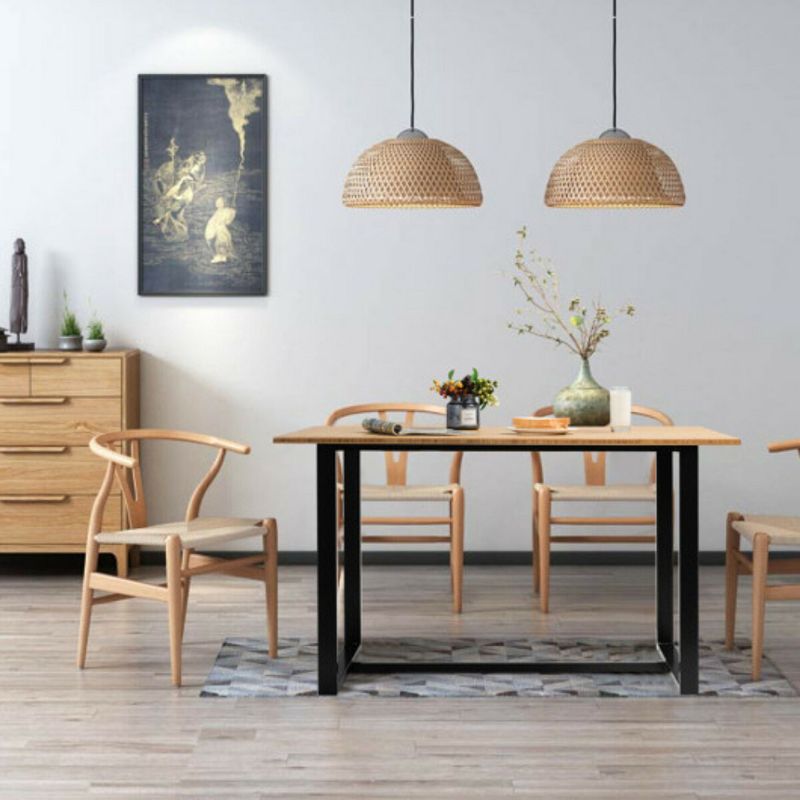 Computer Desk with Wicker Top and Metal Frame-Natural Desk