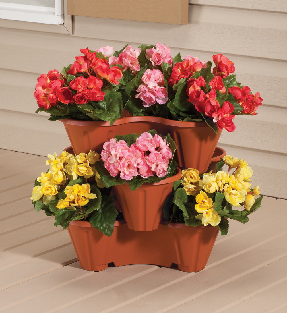 Stackable Planter Pots, Vertical Gardening for Compact Spaces, Set of 3, Terra Cotta