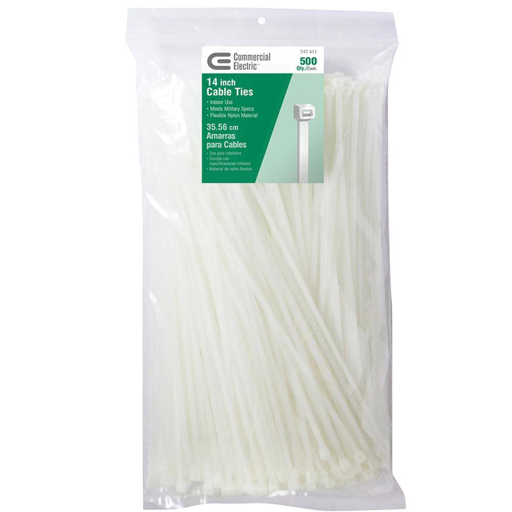 Commercial Electric 14 in. Cable Tie Natural (500-Pack) GT-370ST(500)