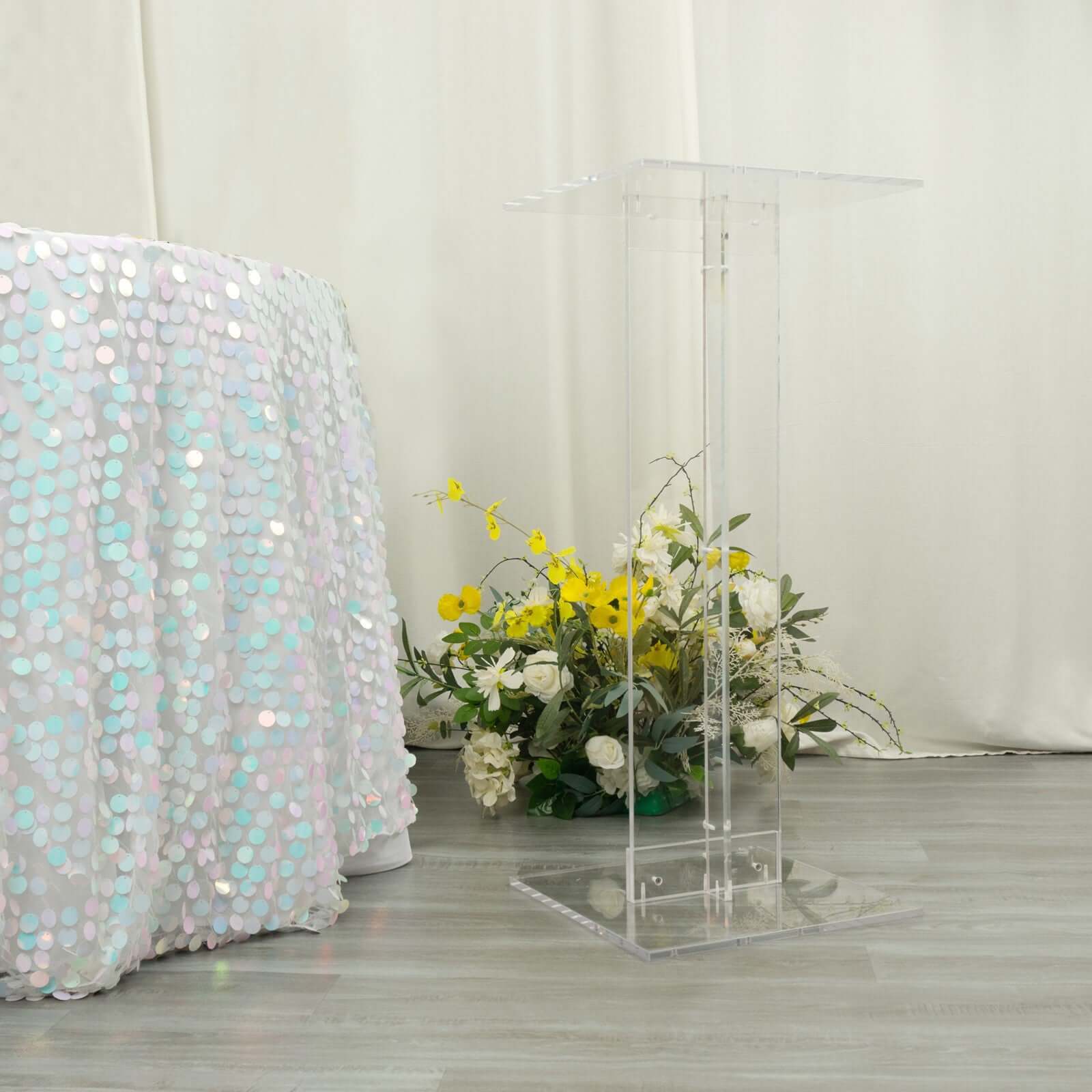 Heavy Duty Acrylic Wedding Display Stand with Square Bases, Clear Plexiglass Flower Pedestal Stand 10mm Thick Plate 32