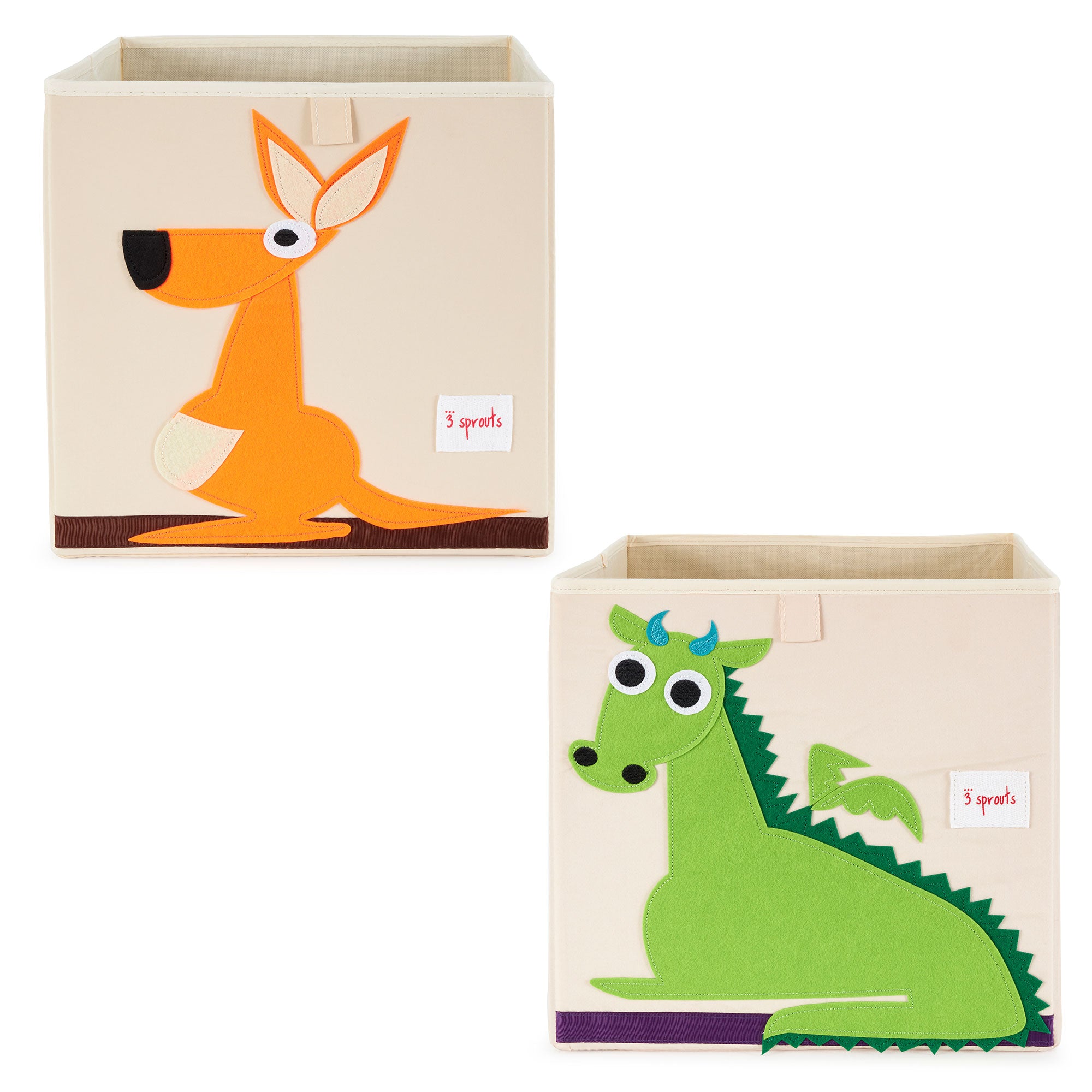 3 Sprouts Kids Felt Dragon Storage Cube Bin w/ Kangaroo Fabric Storage Cube Bin