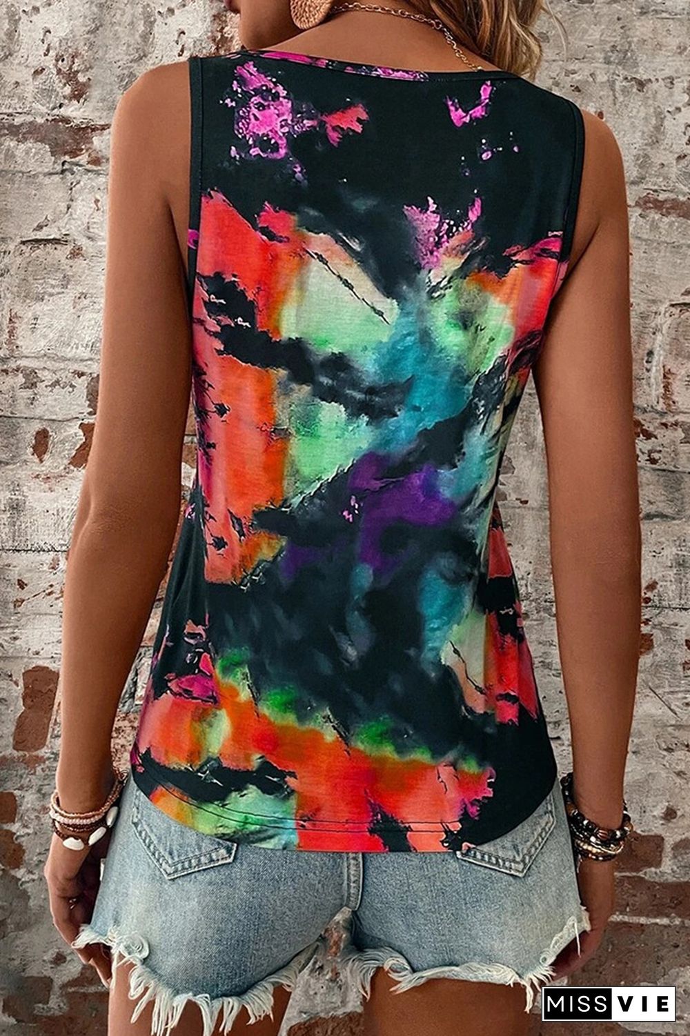 Split V Neck Tie Dye Tank Top