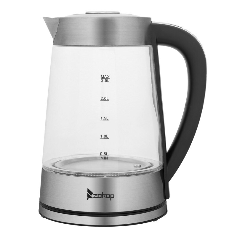 ZOKOP 0.58Gal 1200W Stainless Steel Glass Electric Kettle with Electronic Handle