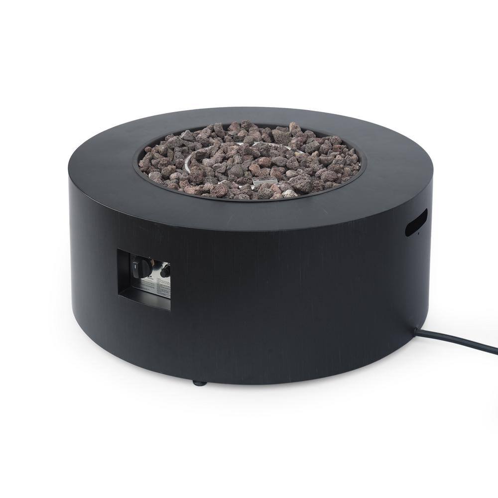 Noble House Wellington 15.25 in. x 19.75 in. Round Concrete Propane Fire Pit in Dark Grey with Tank Holder 70379