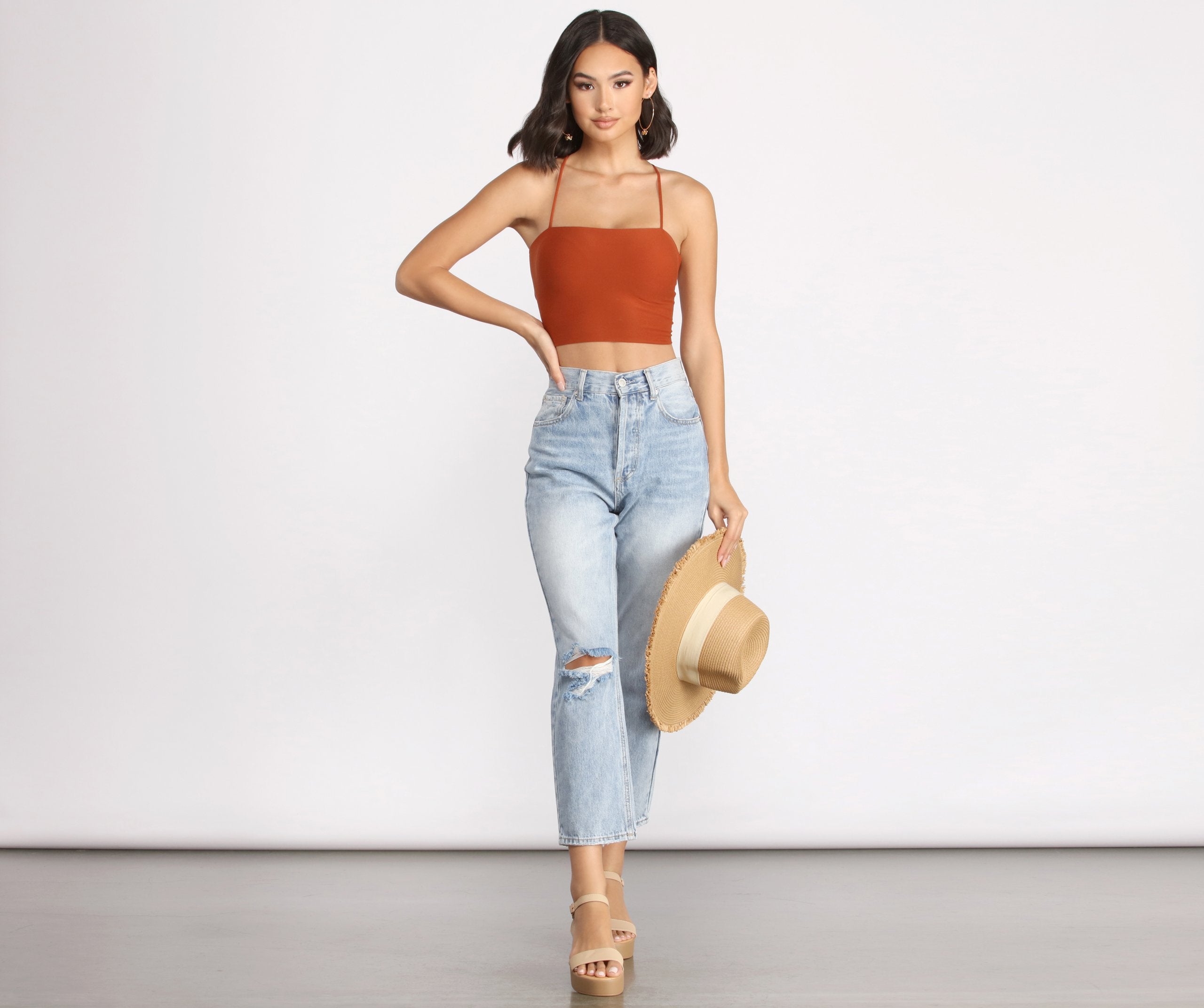 Step Up Crop Lace-Up Top