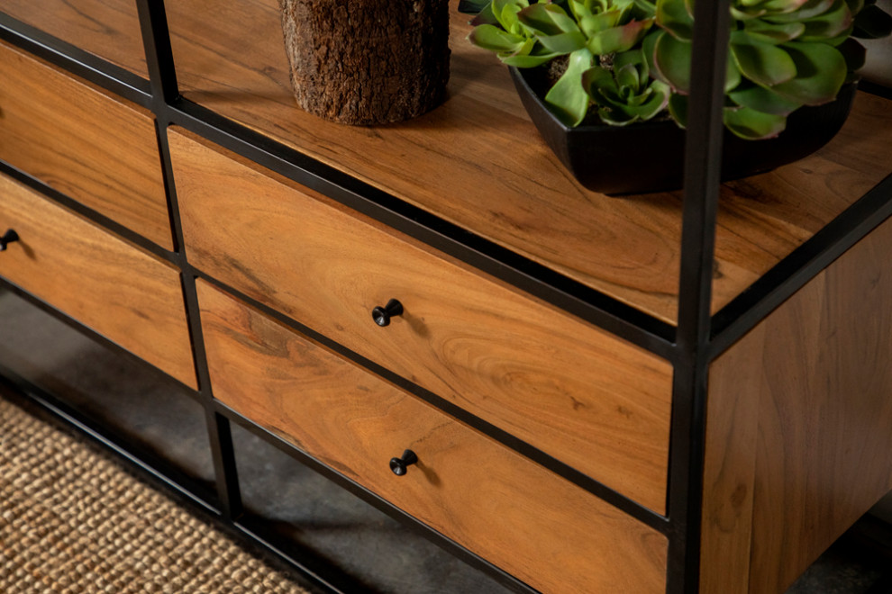 Belcroft 4 drawer Etagere Natural Acacia and Black   Modern   Bookcases   by Modon  Houzz